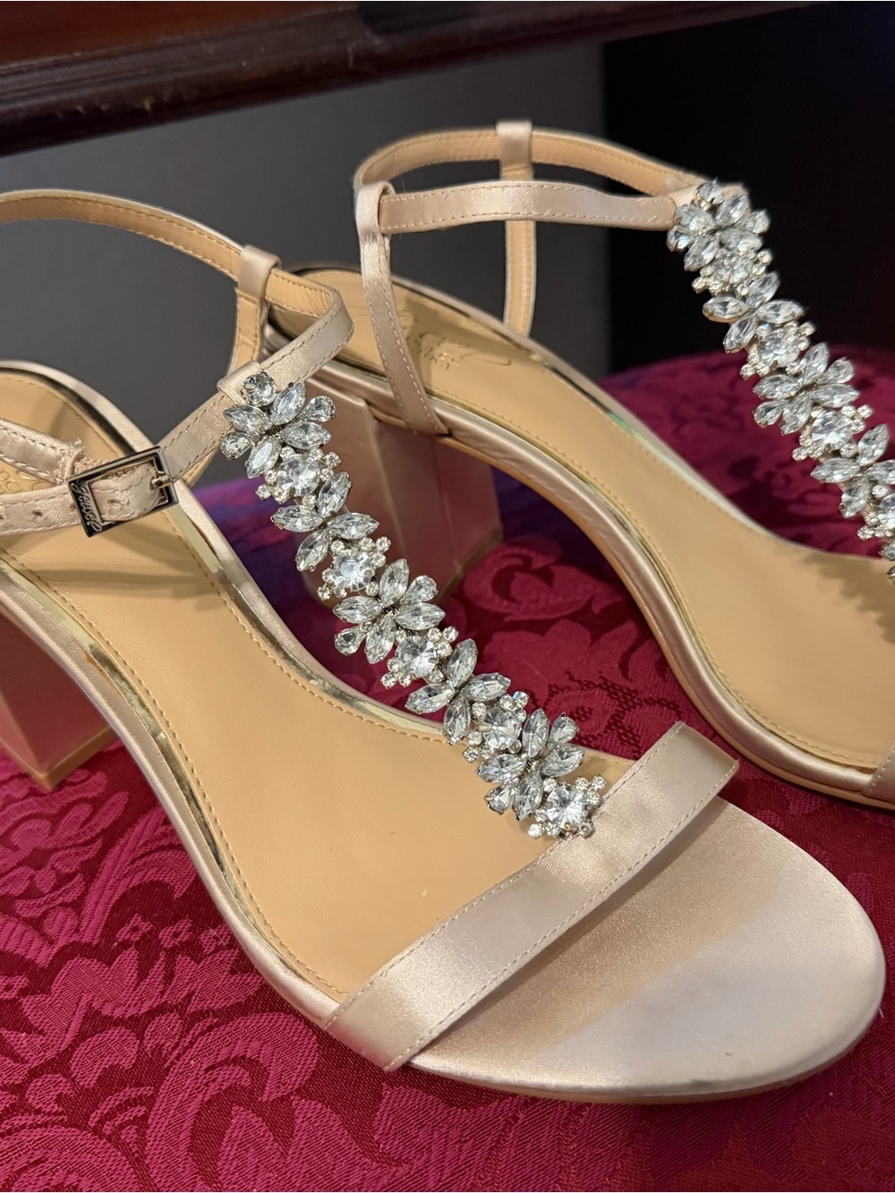 Jewel Badgley Mischka embellished Champagne Block Heels